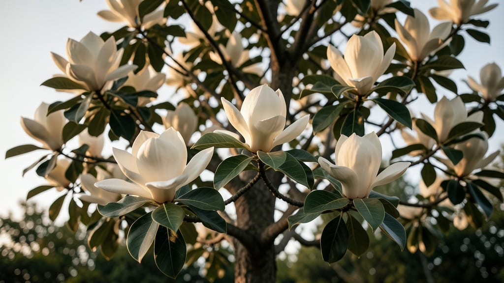 Magnolia with Large White Blooms