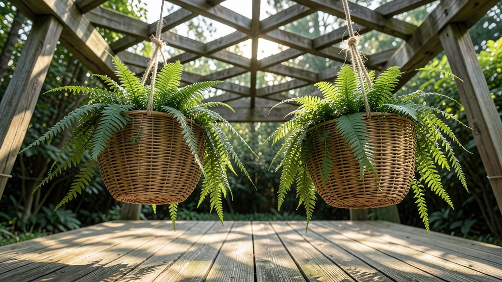 Baskets Filled with Lush Ferns
