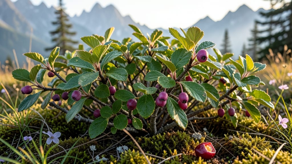 Huckleberry Bushes with Glossy Black Berries