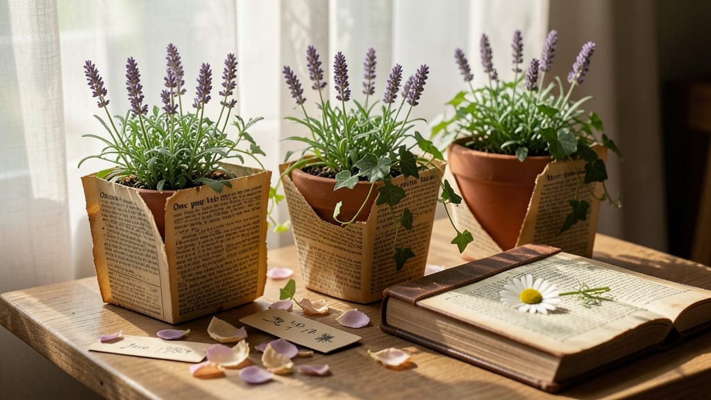 Vintage Book Page Flower Planters