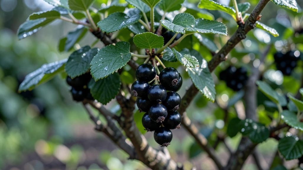 Black Currant Bushes with Tart Jewel Berries
