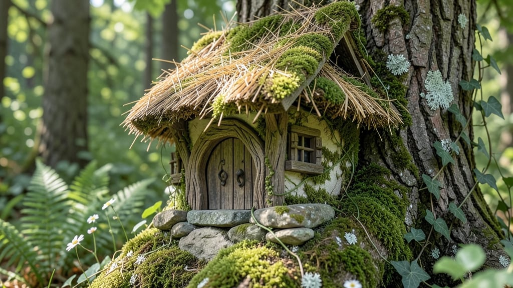 Miniature Moss-Covered Gnome Tree Houses