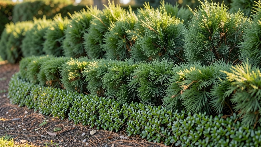 Evergreen Hedge Berm with Boxwood Foundation