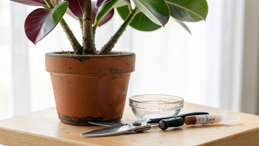 Cutting a Rubber Tree Plant: Precision Trimming for Healthy Growth