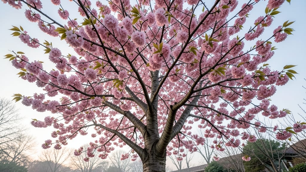 Pink Flowering Cherry with Heart Leaves