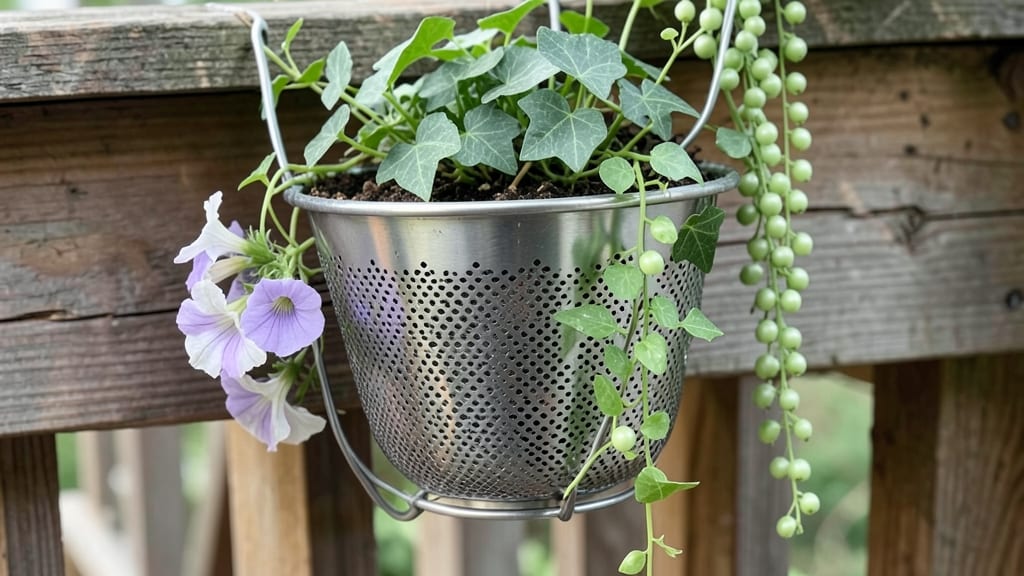 Repurposed Colander Hanging Planter